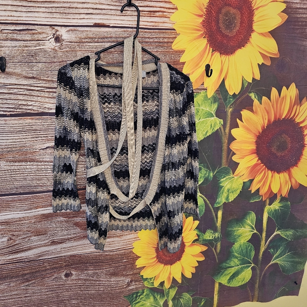 Striped Black and Cream Women's Sweater - Picture 2 of 8
